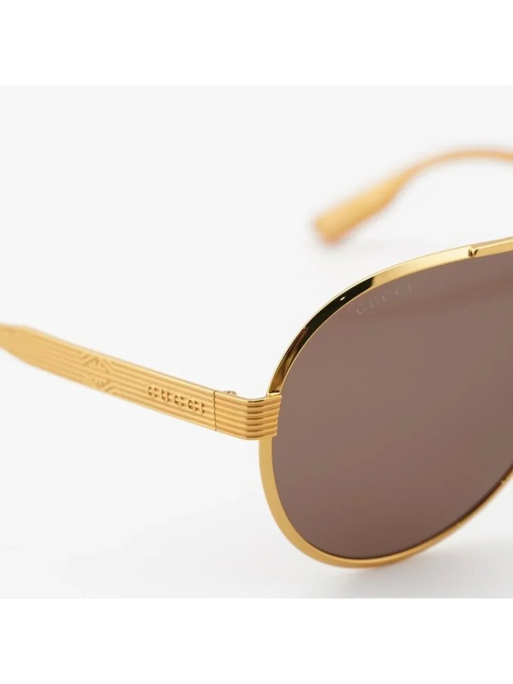 Gucci GG1513S 002 Sunglasses Yellow Gold Aviator Frame, Brown Lens
